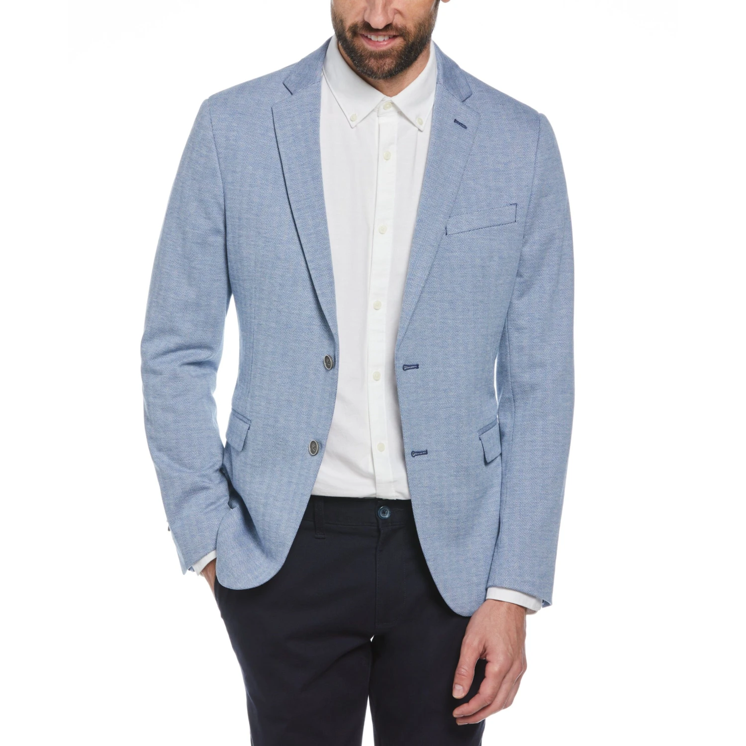 Original Penguin Blue Herringbone Knit Blazer 3 Original Penguin Blue Herringbone Knit Blazer - Image 3