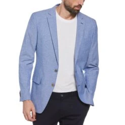 Original Penguin Blue Plaid Linen Blend Chambray Blazer -Sportswear-Original Penguin Blue Plaid Linen Blend Chambray Blazer Original Penguin 3