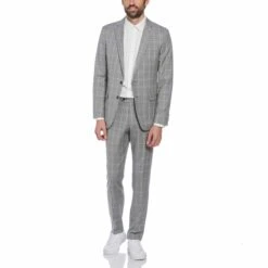 Original Penguin Light Grey Windowpane Plaid Wool Blend Two Piece Suit