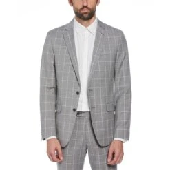 Original Penguin Light Grey Windowpane Plaid Wool Blend Two Piece Suit -Sportswear-Original Penguin Light Grey Windowpane Plaid Wool Blend Two Piece Suit Original Penguin 4