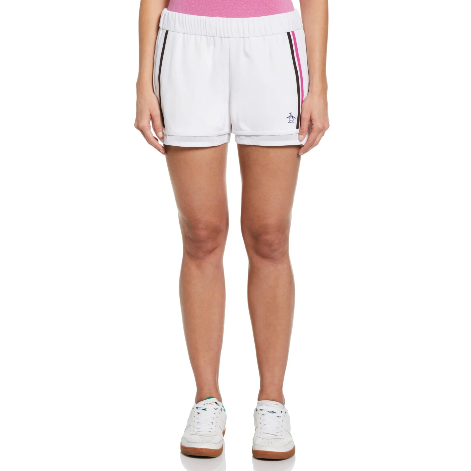 Original Penguin Women's Mesh Hem Contrast Stripe Tennis Shorts 1 Original Penguin Women's Mesh Hem Contrast Stripe Tennis Shorts