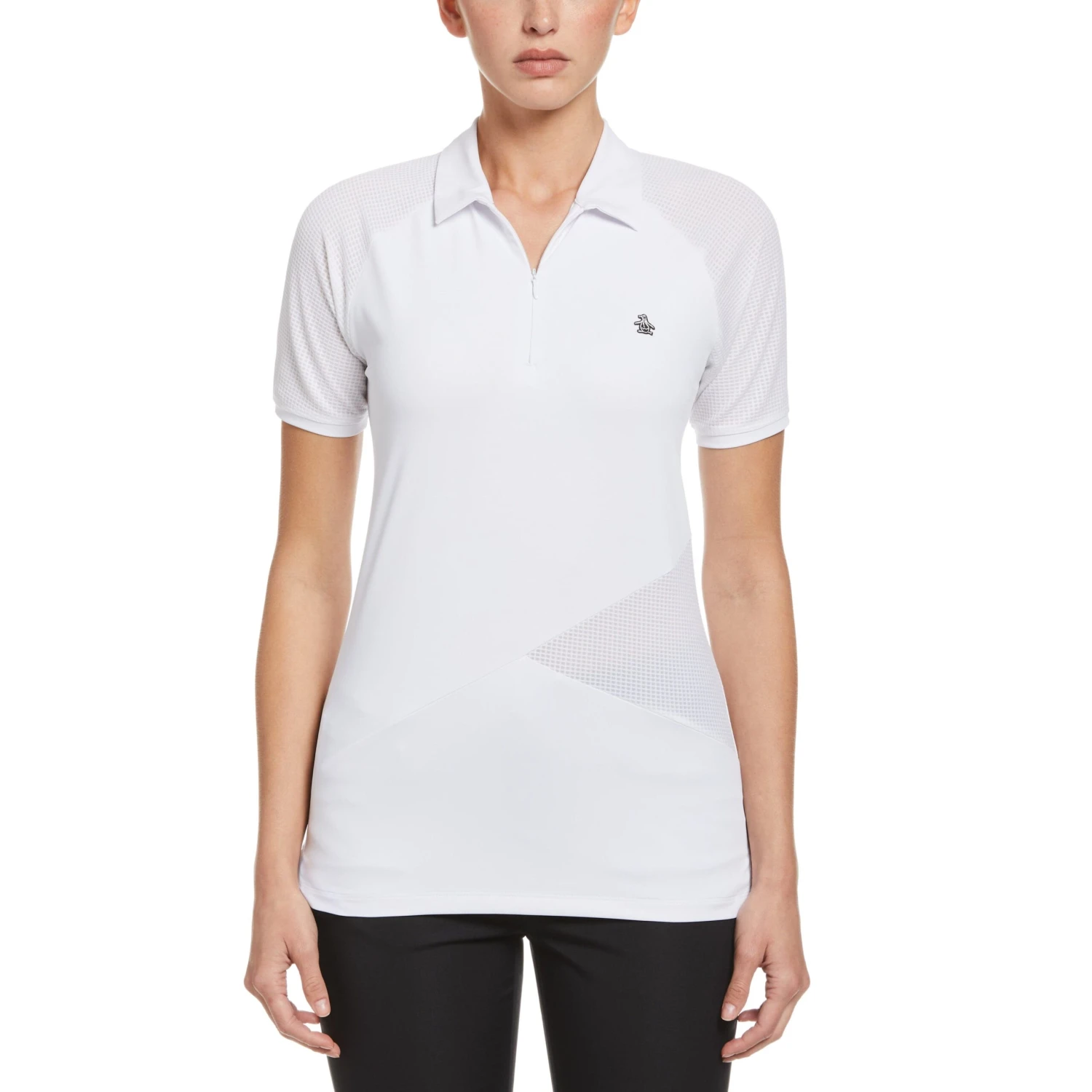 Original Penguin Women's Zip Front Asymmetrical Mesh Golf Polo 1 Original Penguin Women's Zip Front Asymmetrical Mesh Golf Polo